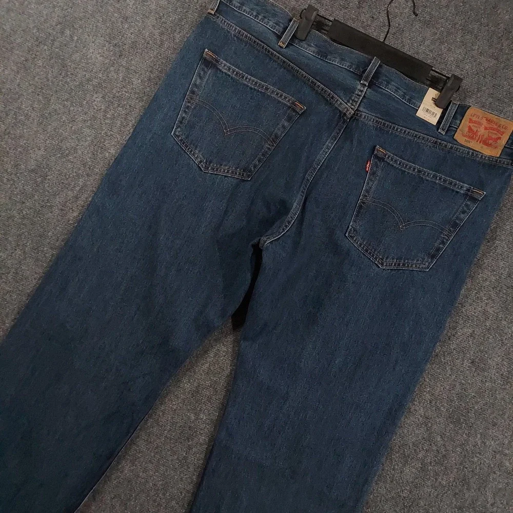 Levis 505 Regular Jeans Mens 46x28 Blue Dark Wash Straight 100% Cotton Denim
